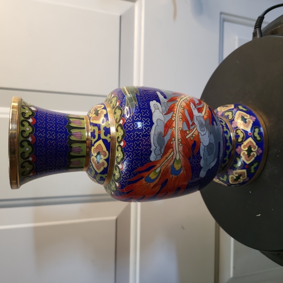 Vintage Chinese Cloisonne Enamel Phoenix Vase - Picture 4 of 14